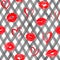 Vintage background with watercolor red hearts, lips, roses on black plaid stripes seamless pattern