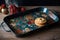 vintage baking tray, with decorative pattern and metal handles, for serving holiday treats