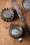 Vintage Baking utensils - sifter, spatula, tins and moulds