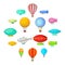 Vintage balloons icons set, cartoon style
