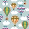 Vintage balloons seamless pattern. Retro hot air cartoon airship background