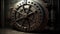 Vintage bank vault safe door, industrial steampunk background