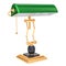 Vintage bankers table lamp with green shade, 3D rendering