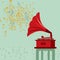 Vintage banner with old gramophone. Vector