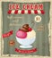 Vintage banner with scoop cherry ice cream