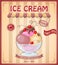 Vintage banner with scoop currant ice cream