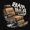 Vintage barber chair. Barbershop sign or emblem. Male beauty salon poster. Retro vector illustration