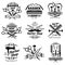 Vintage barbershop vector emblems and labels. Barber badges and logos