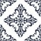 Vintage baroque ornament, damask floral seamless pattern, vector illustration. Navy blue oriental tracery on white background,