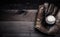 Vintage baseball gear on a wooden background