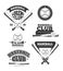 Vintage baseball sports, old vector logos and labels set with bats and softball