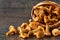 Vintage basket of chanterelles mushrooms