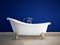 Vintage bath tube in a room with colorful wall. 3d