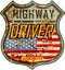 Vintage and battered enamel american highway driver sign or car