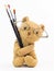 Vintage bear toy (old bear toy with painting brushes)