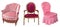 Vintage beautiful pink and red velor armchairs isolated on white background