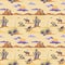 Vintage beautiful seamless desert illustration pattern. Landscape with cactus, mountains, cowboy on horse, sunset