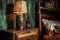 vintage bedside lamp on a wooden nightstand