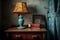 vintage bedside lamp on wooden nightstand