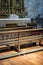 Vintage benches to pray inside a church. concept of faith and re