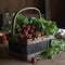 Vintage Berry Basket Filled with Sweet Strawberries and Fresh Spinach