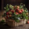 Vintage Berry Basket Filled with Sweet Strawberries and Fresh Spinach