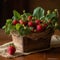Vintage Berry Basket Filled with Sweet Strawberries and Fresh Spinach