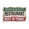 Vintage best restaurant in town menu and poster design rusty metal sign
