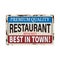 Vintage best restaurant in town menu and poster design rusty metal sign