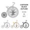 Vintage bicycle. The first bicycle. Huge and small wheel.Different Bicycle single icon in cartoon style vector symbol