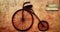 Vintage bicycle hanging on brown rough wall. Retro object