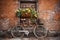 vintage bicycle leaning against rustic brick wall