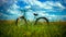 vintage bicycle stands in a breezy grassland generative ai