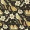 vintage birds and flowers seamless pattern