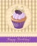 Vintage birthday card with blueberry cupcake on napkin