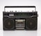 Vintage black boom box on white background