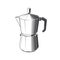 Vintage black Italian metallic coffee maker on white background. Vector illustration. Equipment for camping, climbing