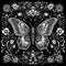 Vintage Black And White Butterfly: Intricate Folk Art-inspired Illustration