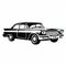 Vintage Black And White Car Clipart: Stencil-based Police Car Illustration
