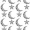 Vintage black and white pattern for Eid Mubarak festival , Crescent moon and star decorated on white background for muslim