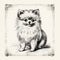 Vintage Black And White Pomeranian Puppy Drawings With Solarization Effect