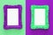 Vintage blank ultra violet and green photo frames over double colorful background. Ready for photography montage. Top view from ab