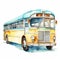 Vintage Blue Bus Watercolor Cartoon Clipart