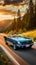 Vintage Blue Convertible Car 1965 Ford Mustang on Thrilling Mountain Road