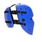 Vintage blue hockey mask on white. Side view. 3D illustration