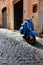 Vintage blue motor scooter in Rome