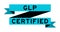 Vintage blue ribbon banner with word GLP Good Laboratory Practice certified on white background