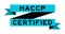 Vintage blue ribbon banner with word HACCP Hazard Analysis and Critical Control Points certified on white background