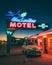 Vintage Blue Swallow Motel retro neon sign, on Route 66 in Tucumcari, New Mexico