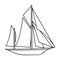 Vintage boat explorers.Sailboat on which ancient people traveled around the Earth.Ship and water transport single icon